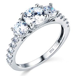 14k Tulip-Set Three-Stone Round-Cut CZ Ring
